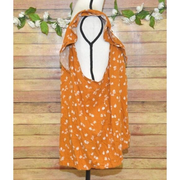 Old Navy Plus Size XXL Mustard Yellow Linen Blend Sleeveless Top Ruffle Floral - Picture 4 of 10